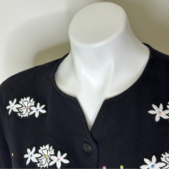 Bechamel black button up 3/4 sleeve cardigan floral medium - Picture 4 of 5